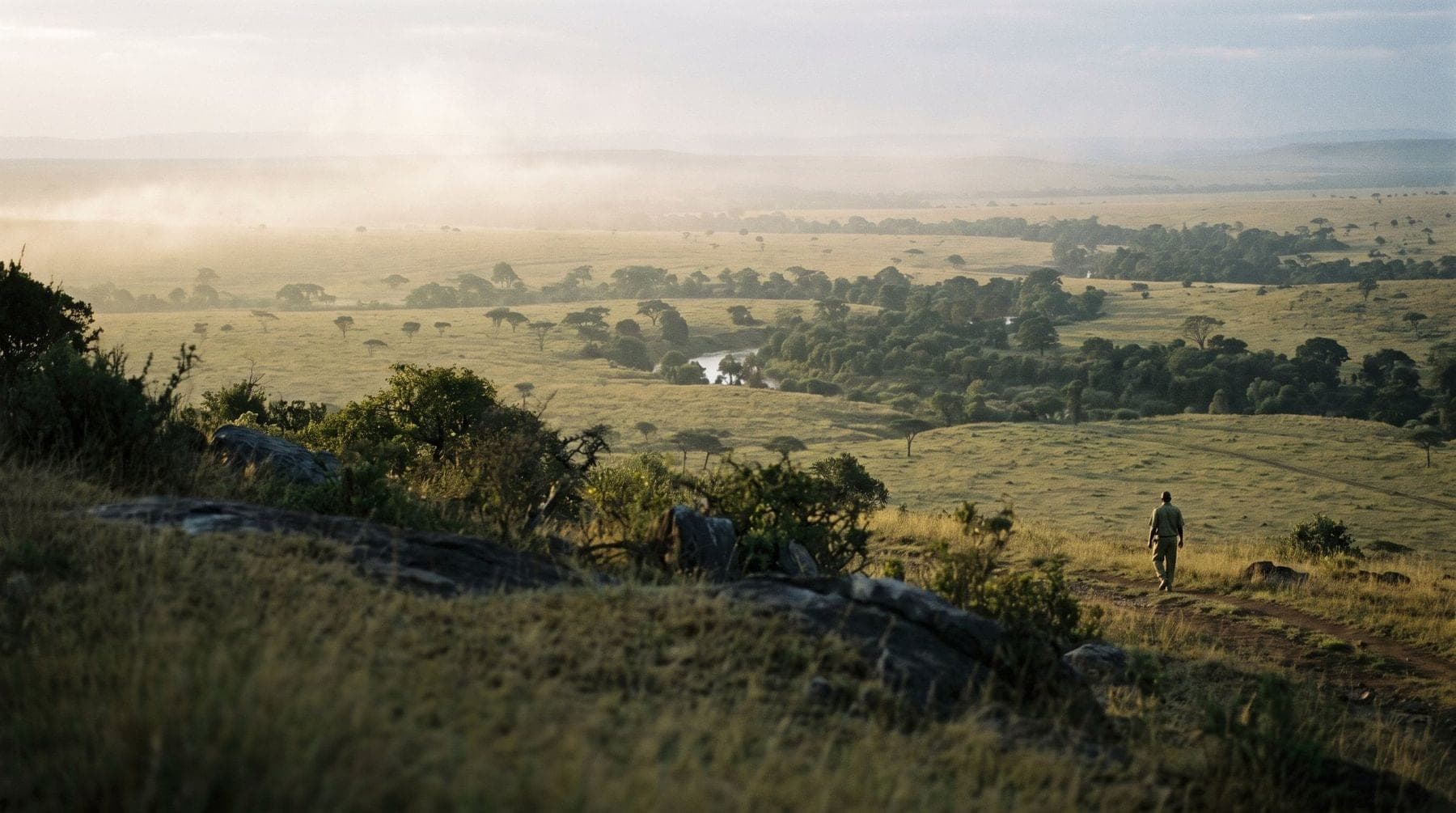 The Maasai Mara plains seen from the top of the Rift Valley escarpment