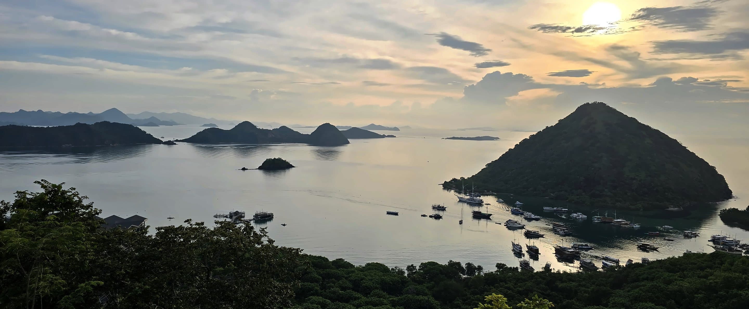 Islands and still water at sunset