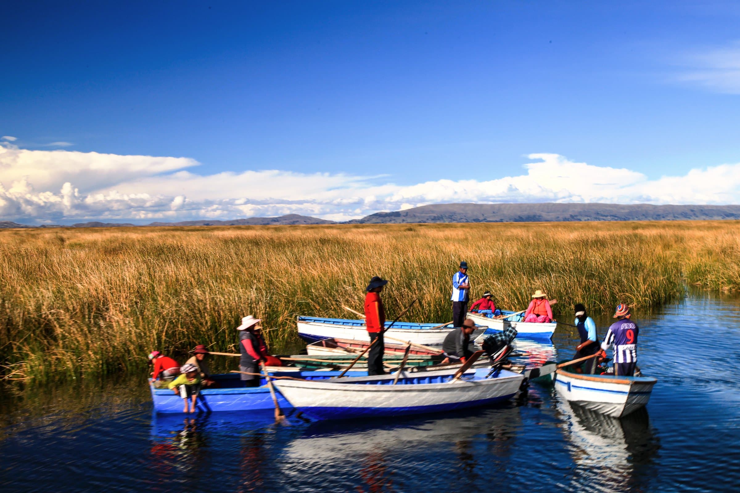 Reed boats on Lake Titicaca, Peru