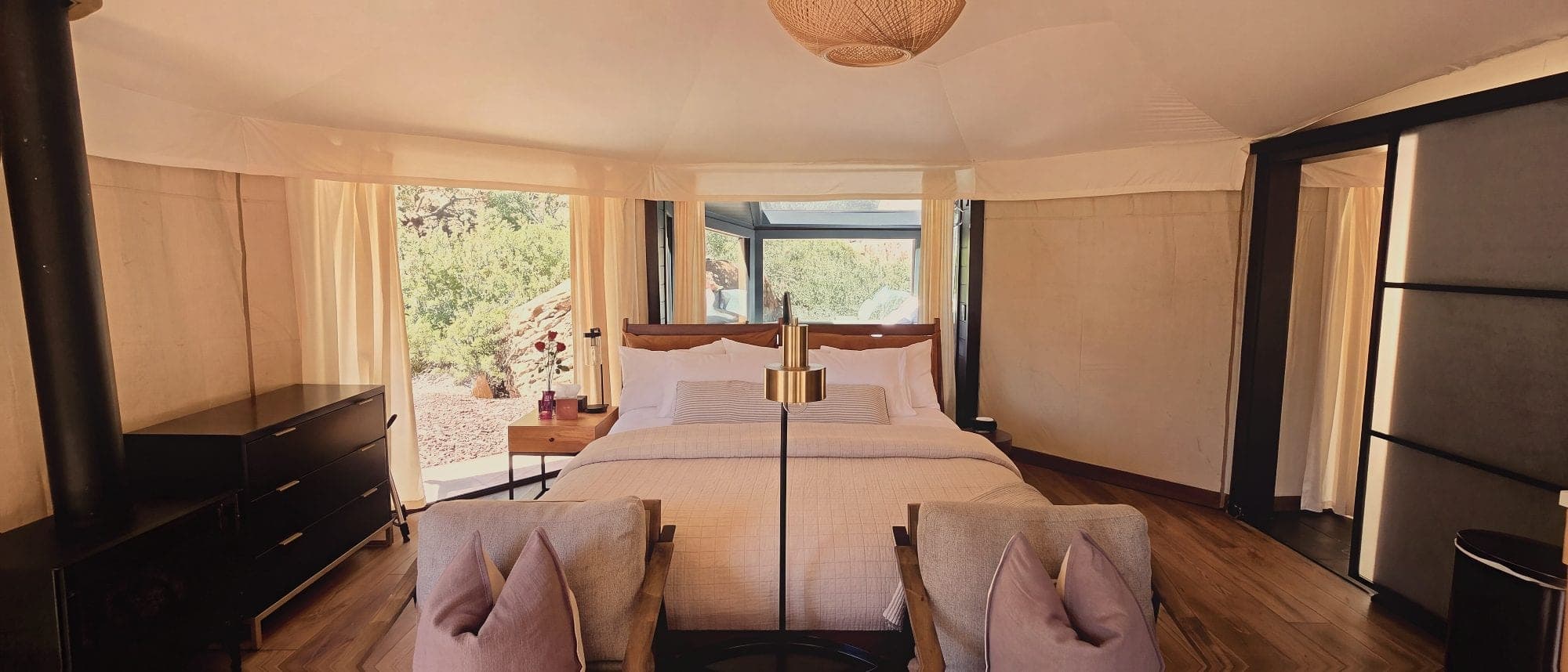 Inside a canvas suite at Open Sky near Zion National Park, Utah